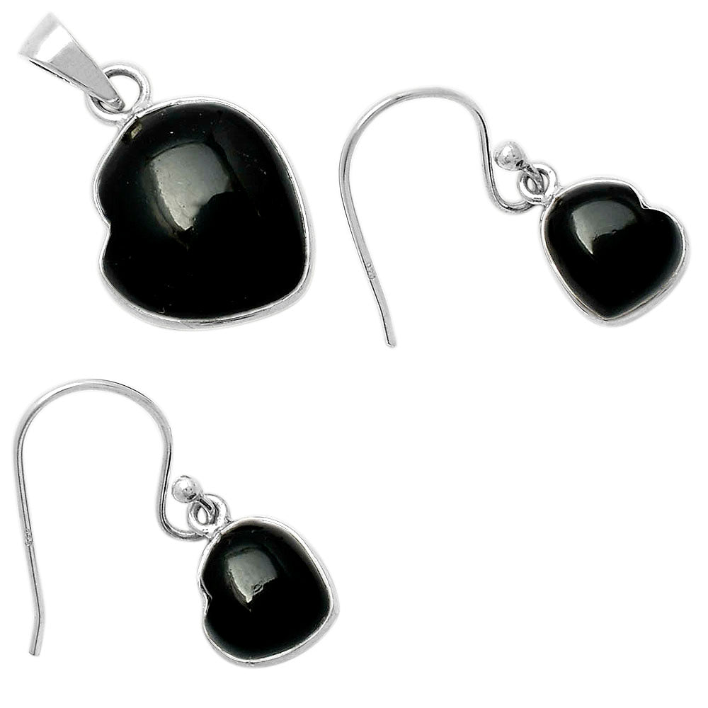 Heart Black Onyx Brazil 925 Sterling Silver Pendant Earrings Jewelry Set DGT01042