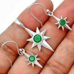 Natural Green Onyx 925 Sterling Silver Pendant Earrings Jewelry Set DGT01053_B