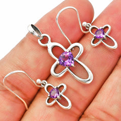 Heart - Amethyst 925 Sterling Silver Pendant Earrings Jewelry Set DGT01054_C