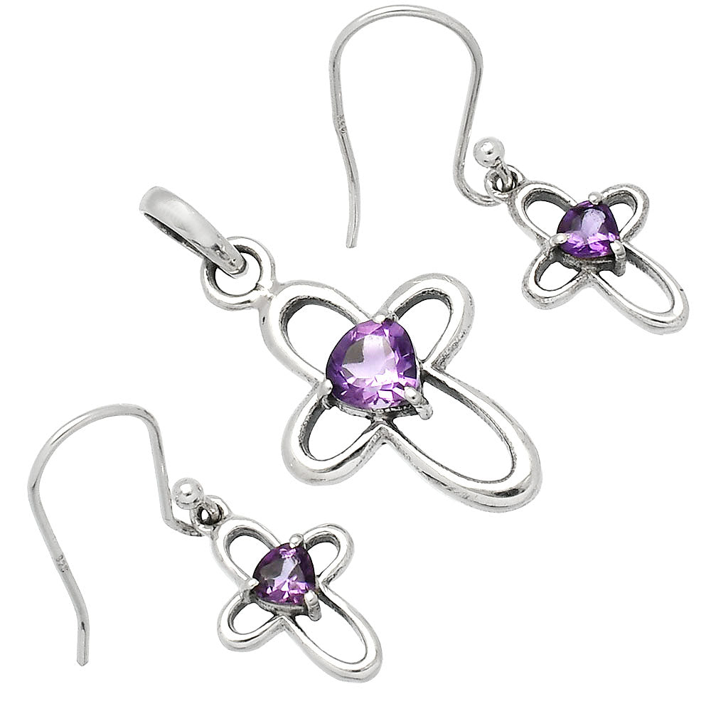 Heart - Amethyst 925 Sterling Silver Pendant Earrings Jewelry Set DGT01054_C