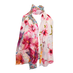 Premium Quality Floral Printed Scarf Silk and Wool Mix Lightweight MSW104