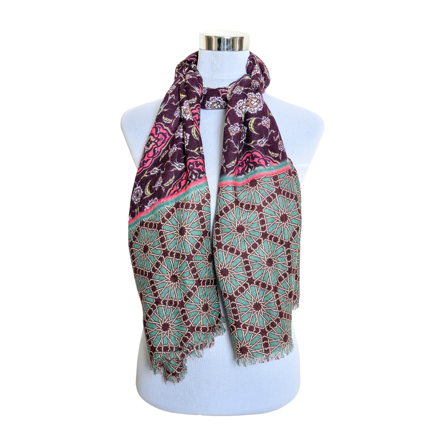 Premium Quality Printed Scarf Silk and Wool Mix Lightweight Wraps MSW107