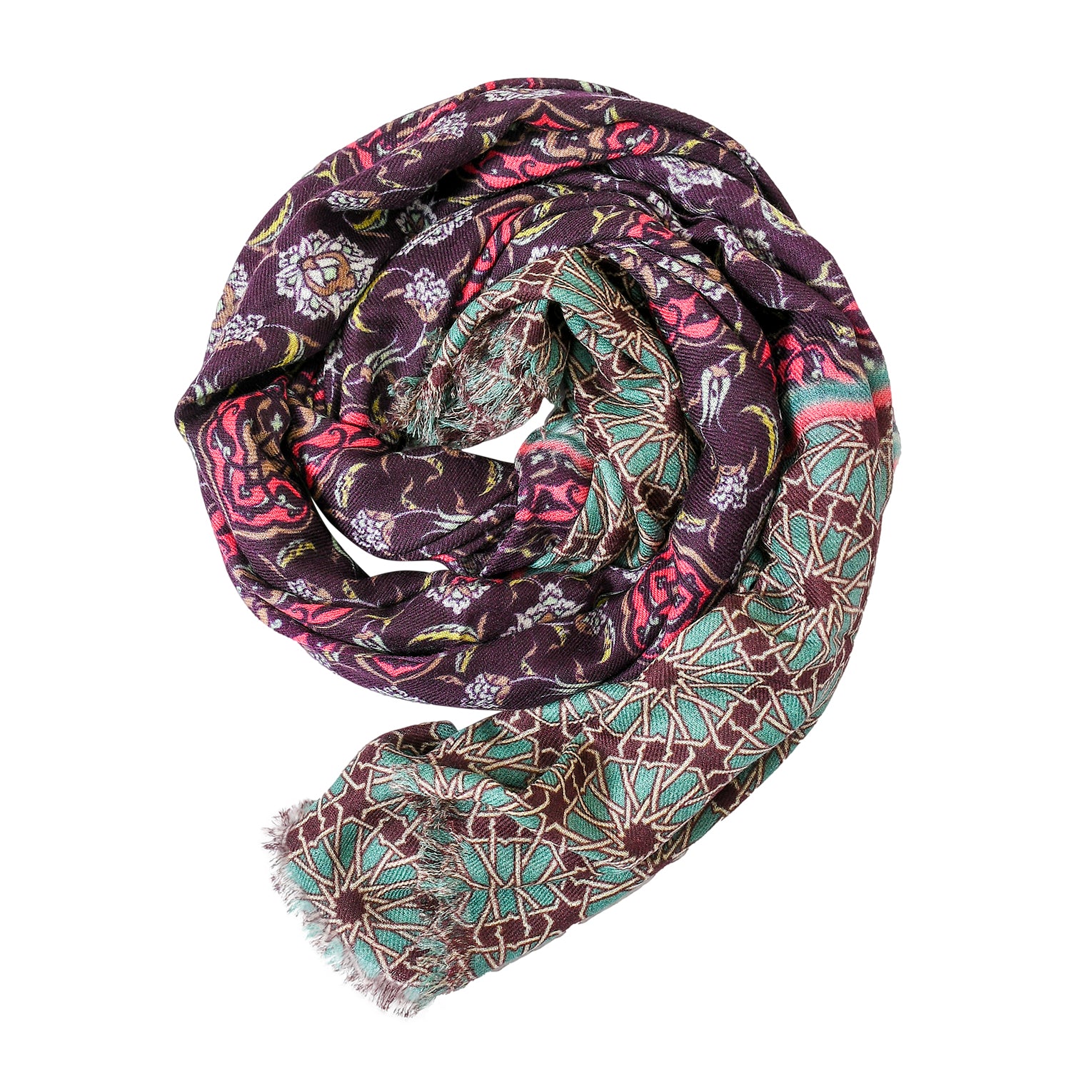 Premium Quality Printed Scarf Silk and Wool Mix Lightweight Wraps MSW107