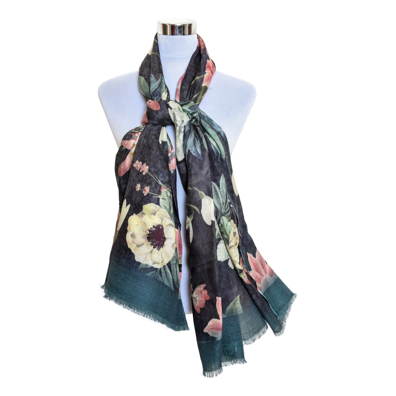 Premium Quality Floral Printed Scarf Silk and Wool Mix Lightweight MSW108