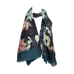 Premium Quality Floral Printed Scarf Silk and Wool Mix Lightweight MSW108