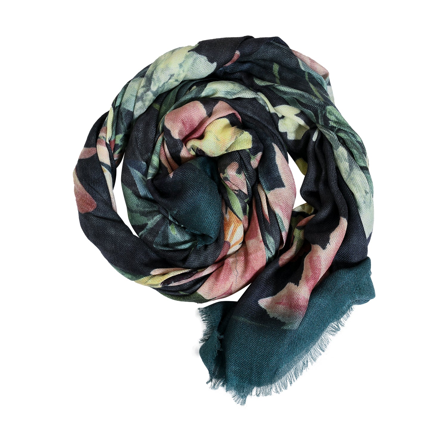 Premium Quality Floral Printed Scarf Silk and Wool Mix Lightweight MSW108