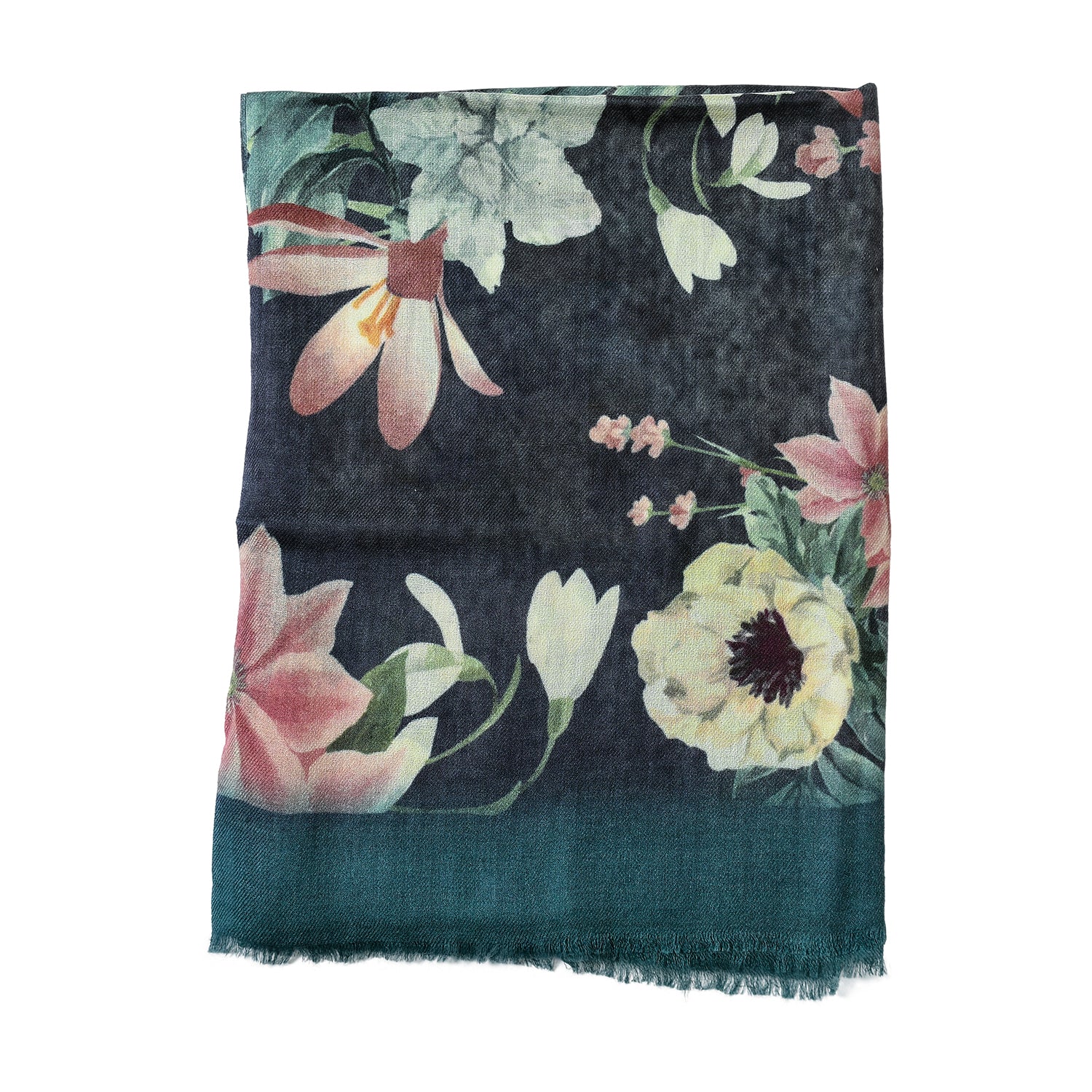 Premium Quality Floral Printed Scarf Silk and Wool Mix Lightweight MSW108