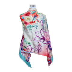 Premium Quality Floral Printed Scarf Silk and Wool Mix Lightweight MSW110