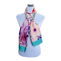 Premium Quality Floral Printed Scarf Silk and Wool Mix Lightweight MSW110