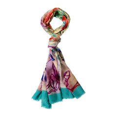 Premium Quality Floral Printed Scarf Silk and Wool Mix Lightweight MSW110